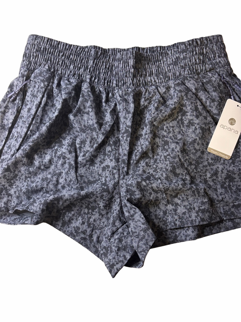 Apana Gray-Black Smocked Patterned Athletic Shorts | NWT | Sz M